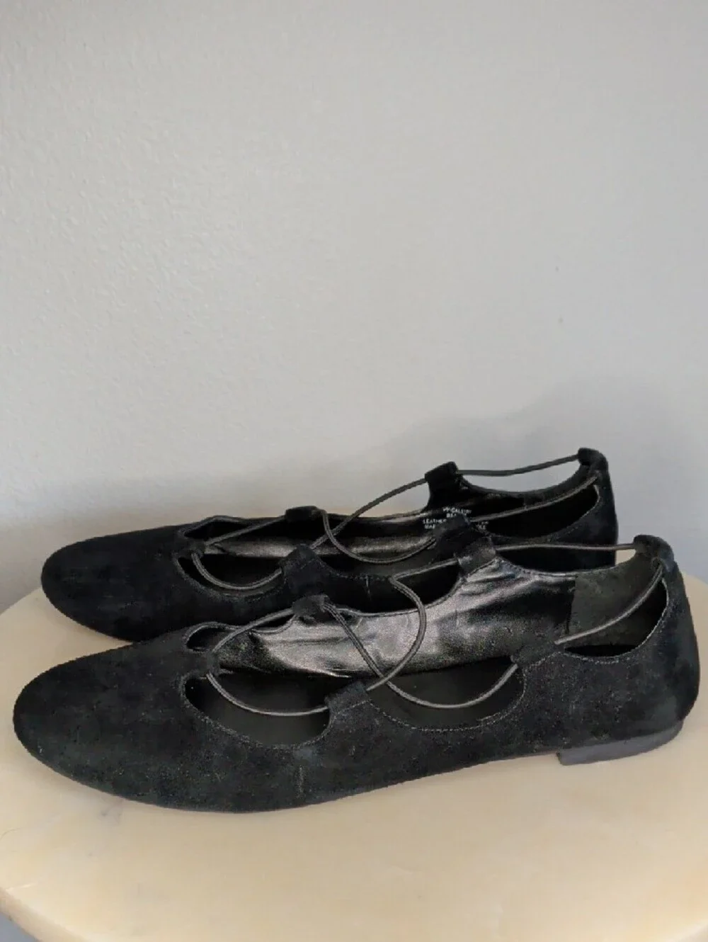 Ballet Flats - Black Suede - Stretchy No-Tie Lace Ups